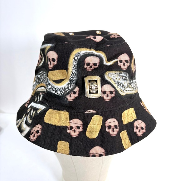 Other - Labios‎ De Ojo Bucket Hat Black Hand Painted Skull Snake Custom Edgy Streetwear